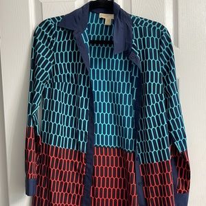 Fun print, collared, button down, long sleeve dress by Michael Kors